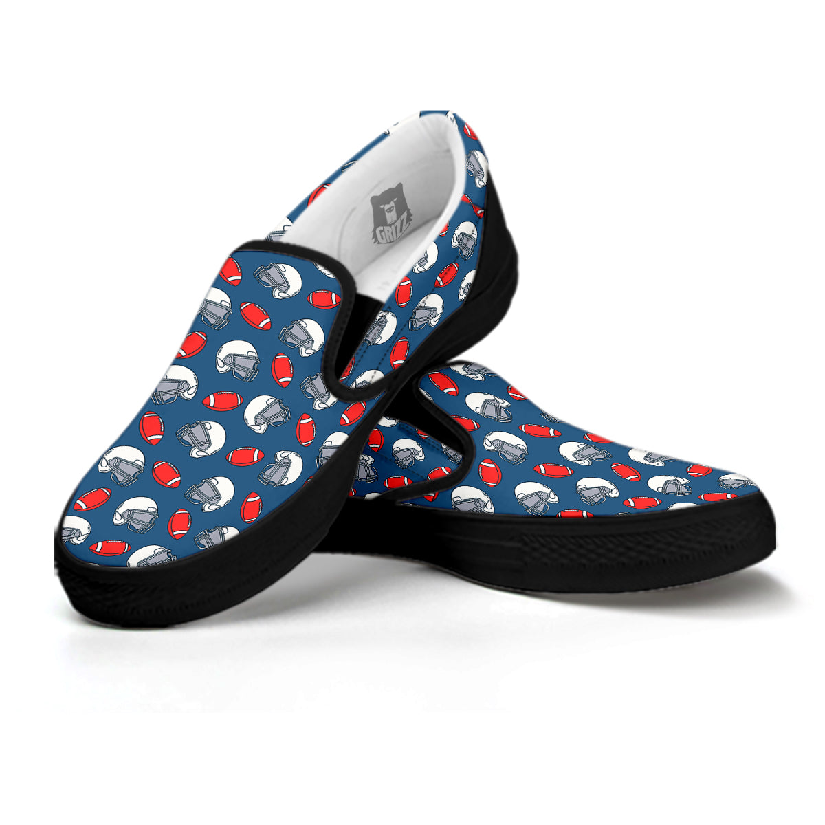 American Football Print Pattern Black Slip On Shoes-grizzshop