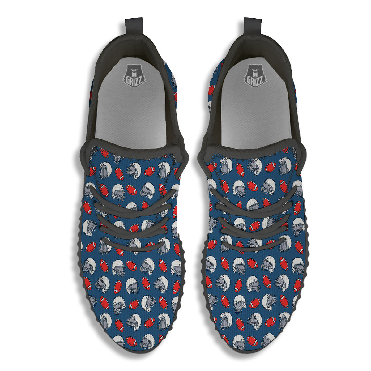 American Football Print Pattern Black Walking Shoes-grizzshop