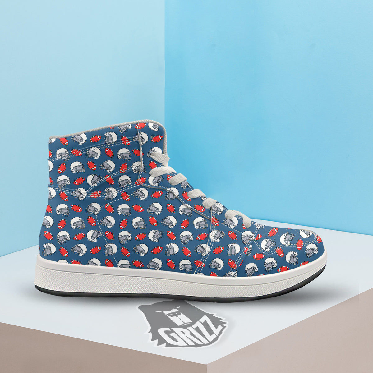 American Football Print Pattern High Top Sneakers-grizzshop