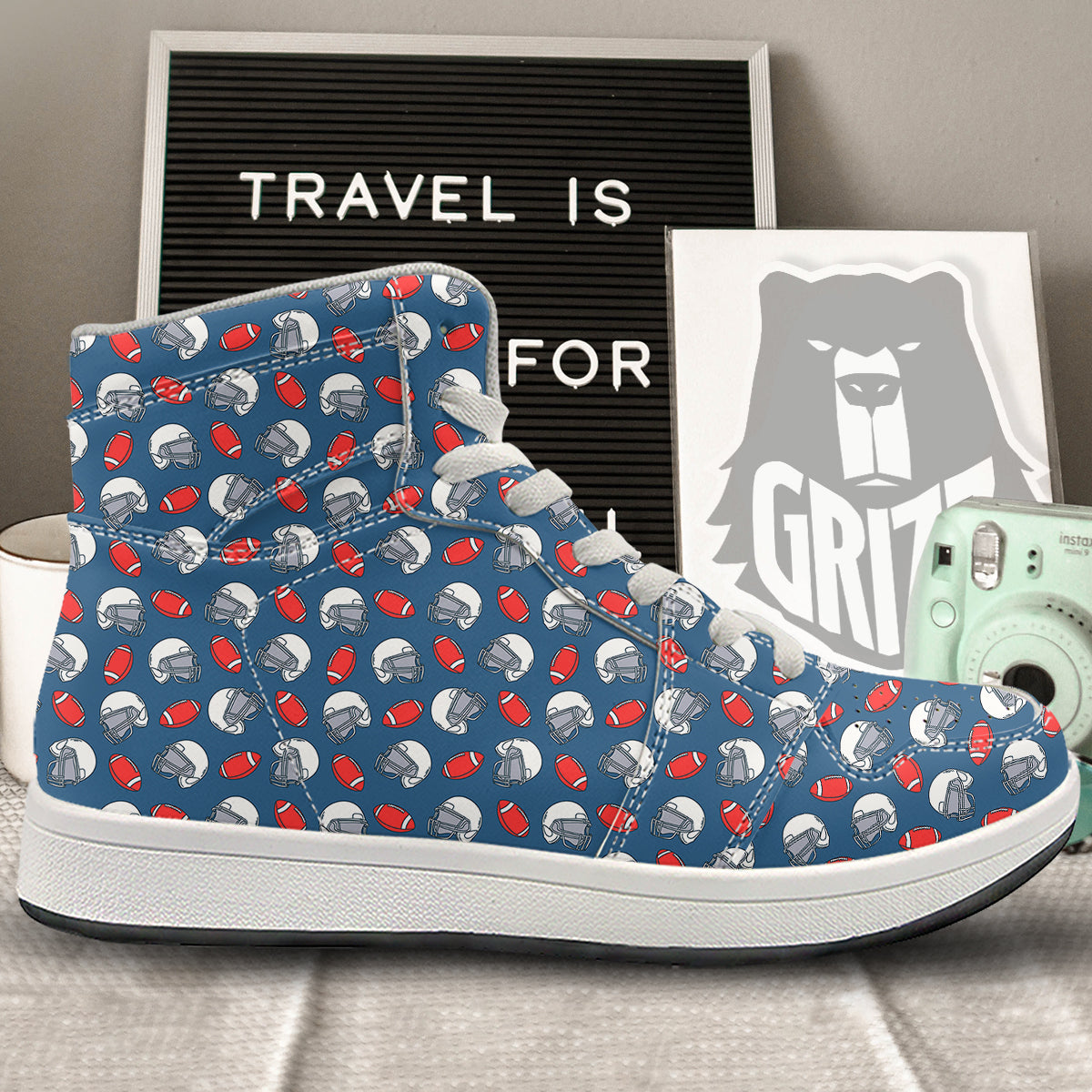 American Football Print Pattern High Top Sneakers-grizzshop