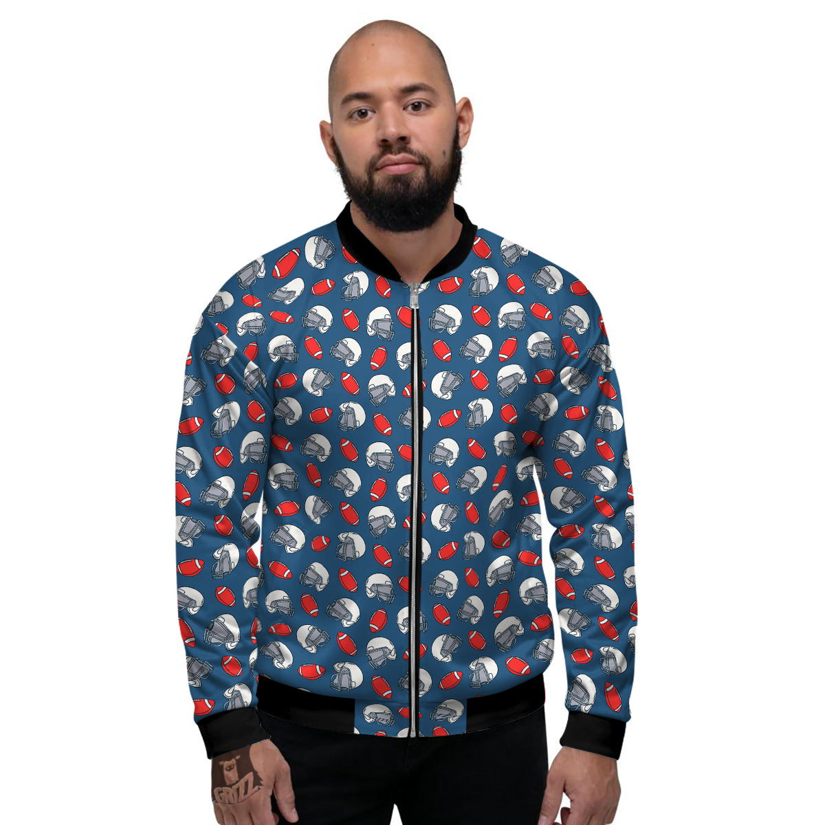 American Football Print Pattern Men's Bomber Jacket-grizzshop