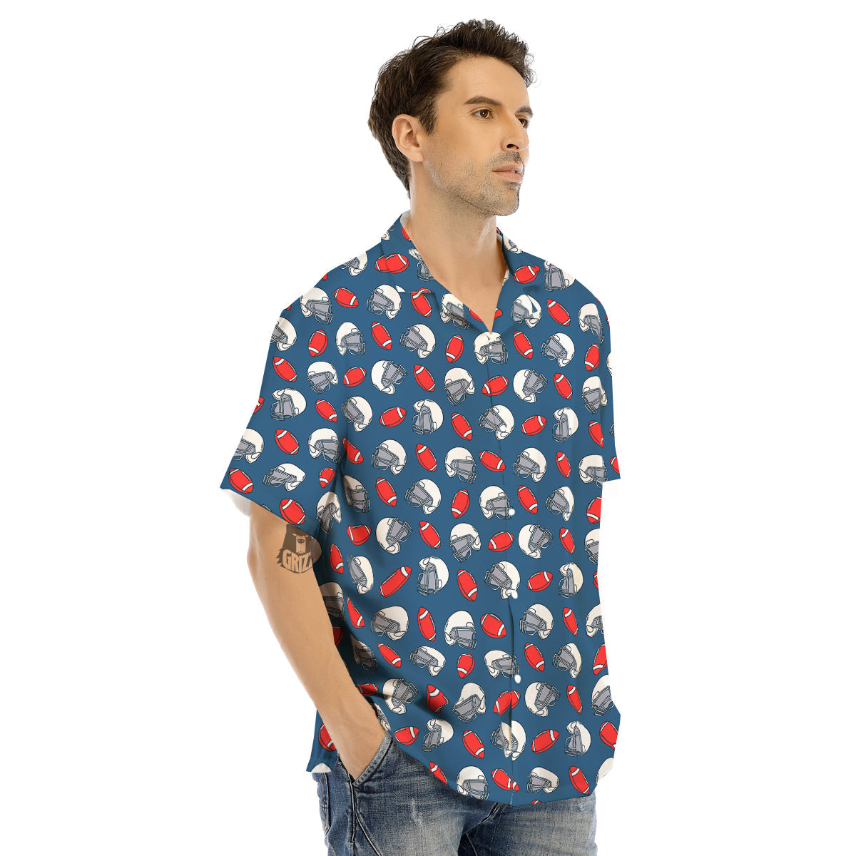 American Football Print Pattern Men's Hawaiian Shirt-grizzshop