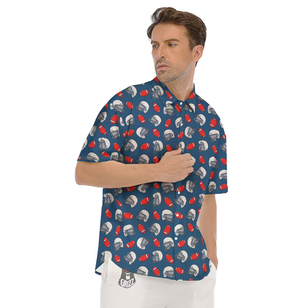 American Football Print Pattern Men's Short Sleeve Shirts-grizzshop