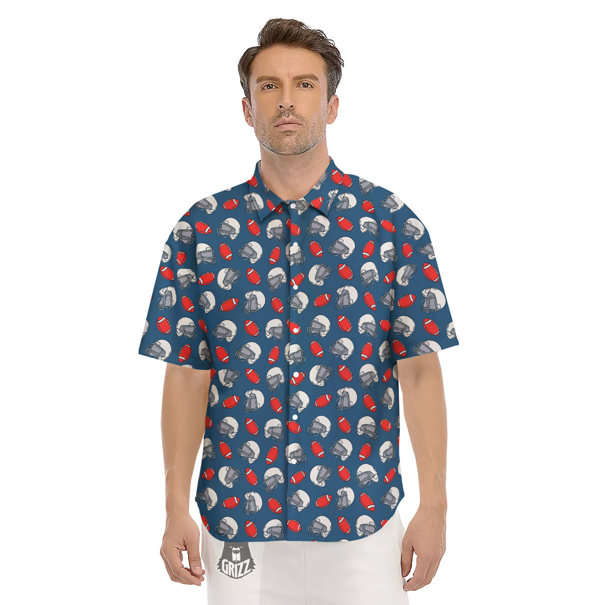 American Football Print Pattern Men's Short Sleeve Shirts-grizzshop