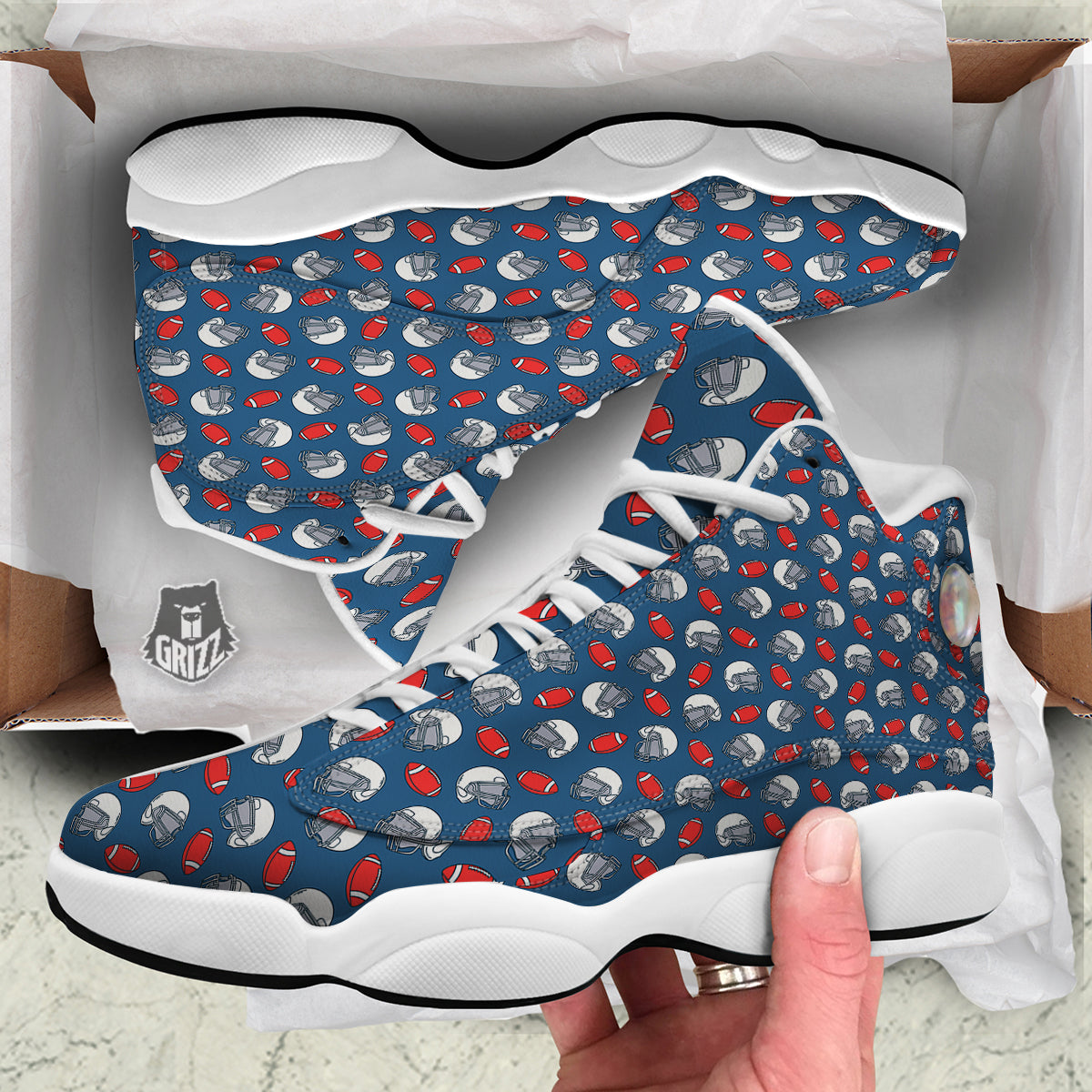 American Football Print Pattern White Basketball Shoes-grizzshop