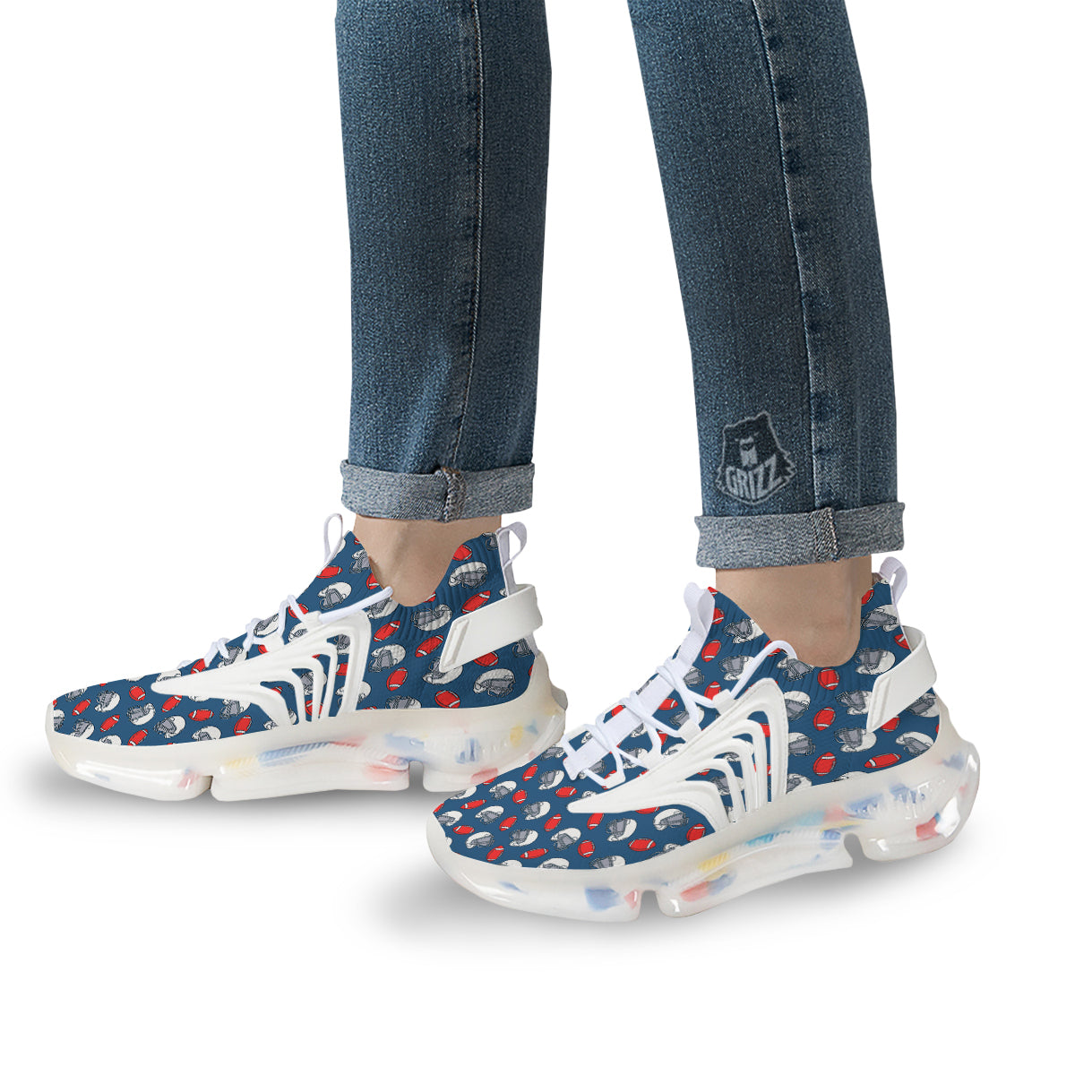 American Football Print Pattern White Gym Shoes-grizzshop