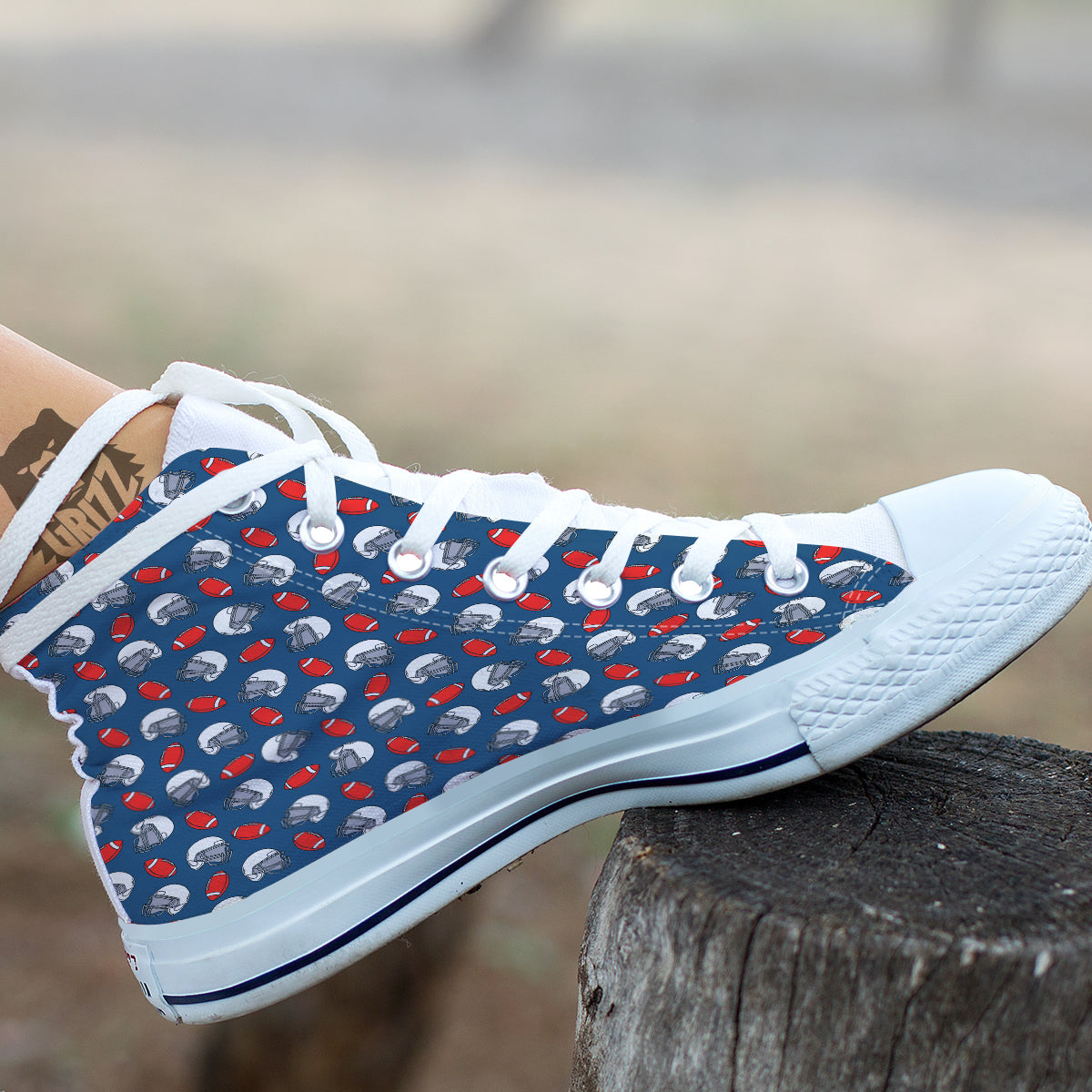 American Football Print Pattern White High Top Shoes-grizzshop