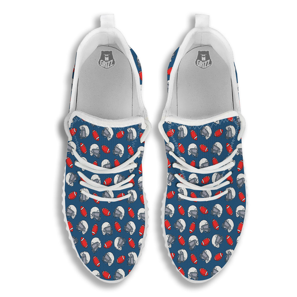 American Football Print Pattern White Walking Shoes-grizzshop
