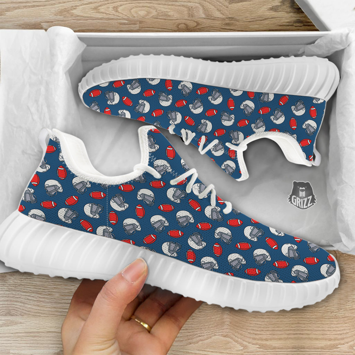 American Football Print Pattern White Walking Shoes-grizzshop