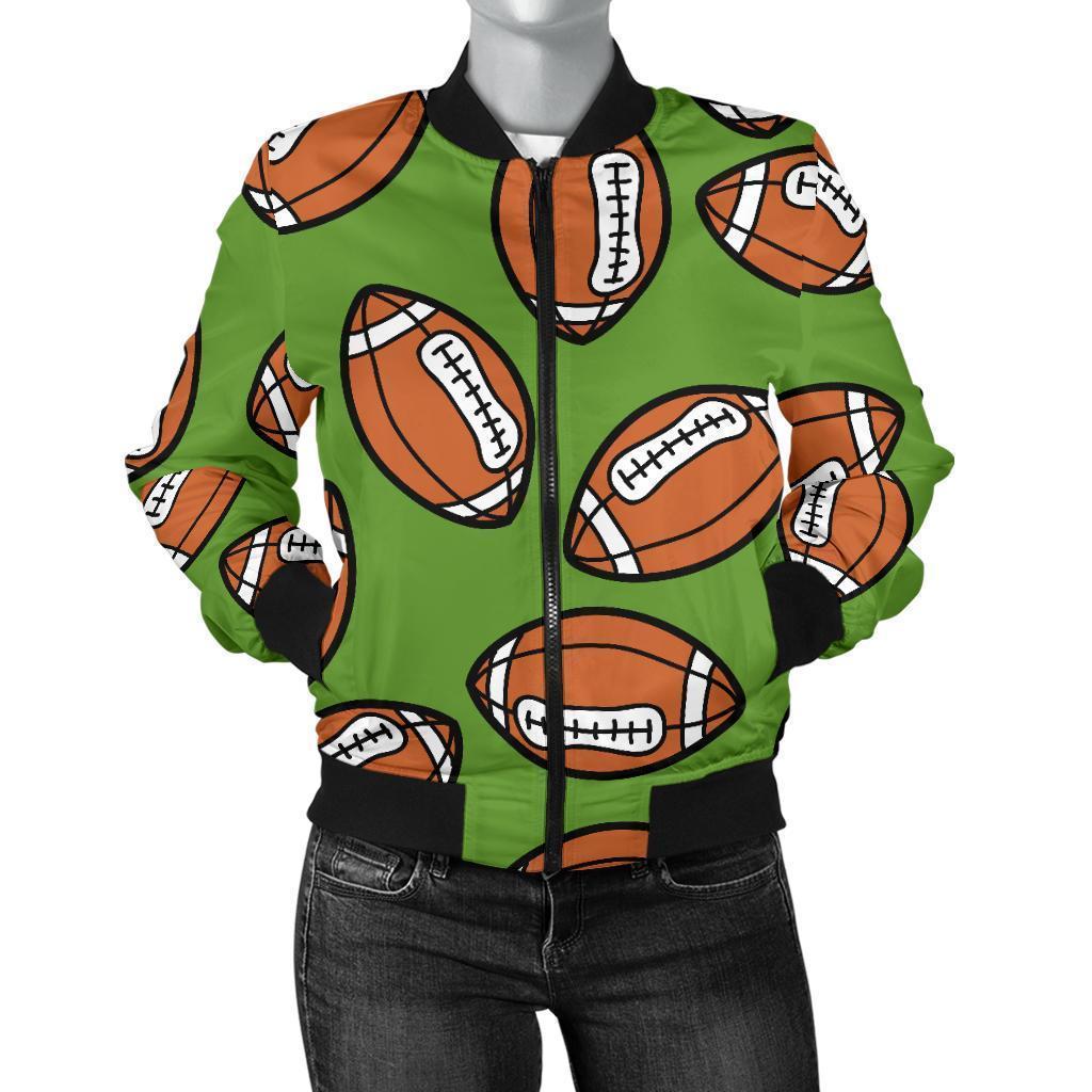 American Football Print Pattern Women Casual Bomber Jacket-grizzshop