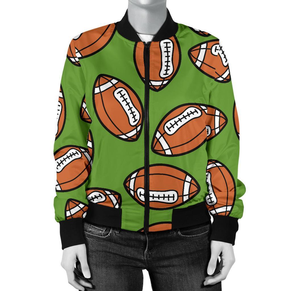 American Football Print Pattern Women Casual Bomber Jacket-grizzshop