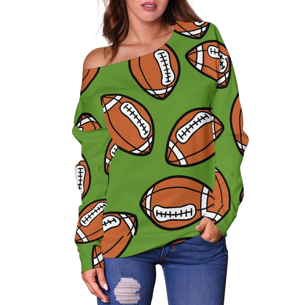 American Football Print Pattern Women Off Shoulder Sweatshirt-grizzshop