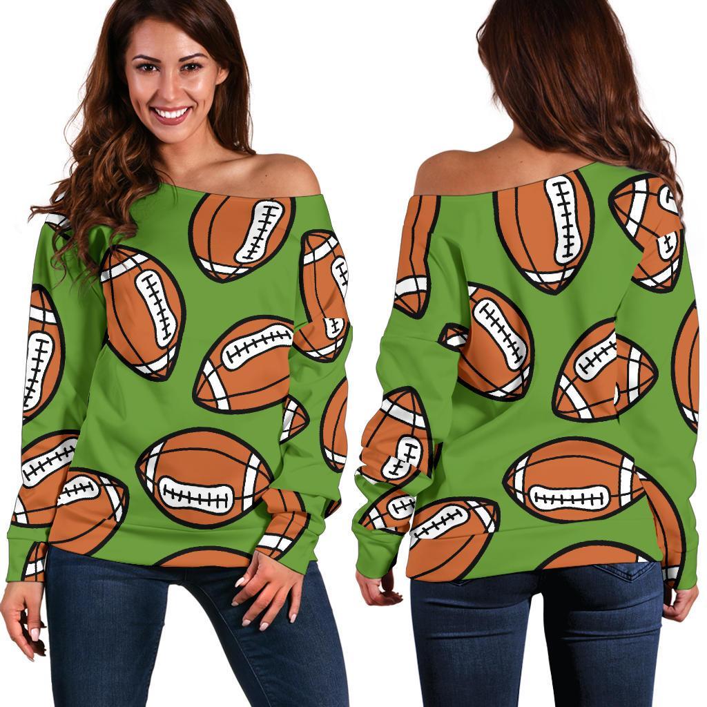 American Football Print Pattern Women Off Shoulder Sweatshirt-grizzshop