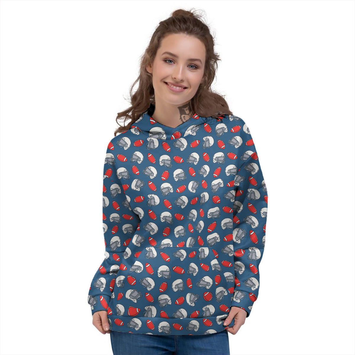 American Football Print Pattern Women's Hoodie-grizzshop