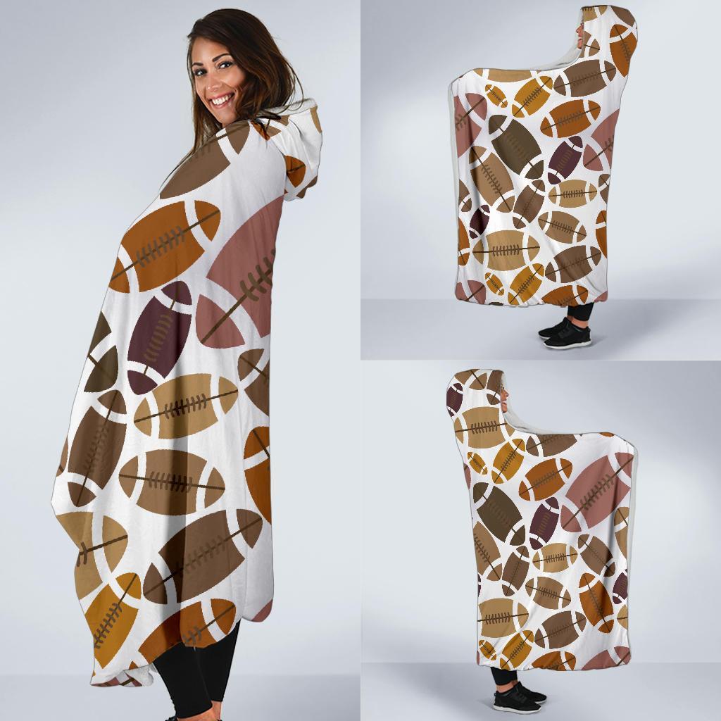 American Football Rugby Ball Pattern Print Hooded Blanket-grizzshop