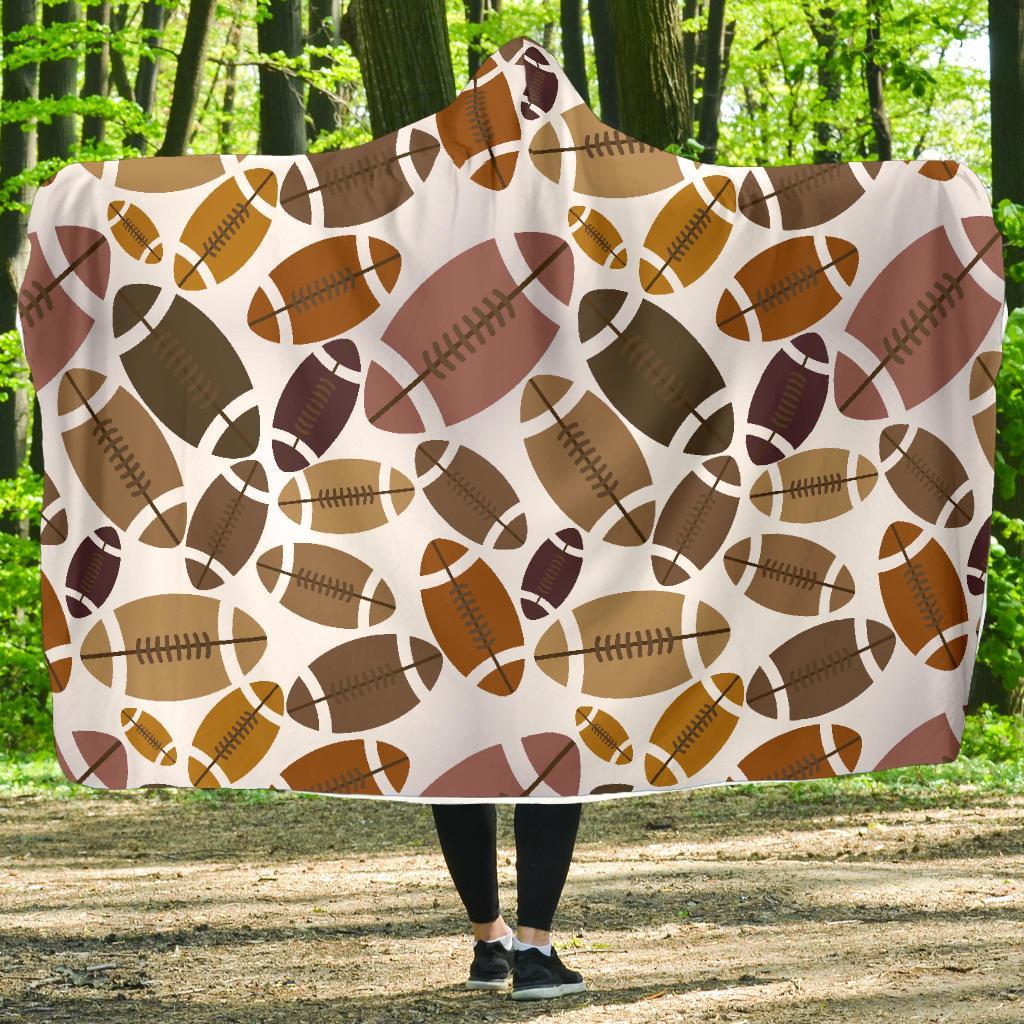 American Football Rugby Ball Pattern Print Hooded Blanket-grizzshop