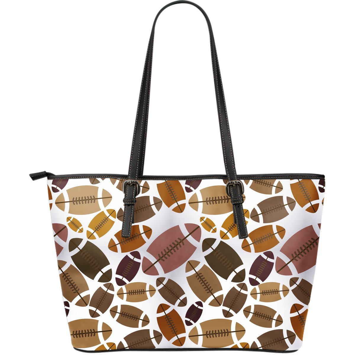 American Football Rugby Ball Pattern Print Leather Tote Bag-grizzshop