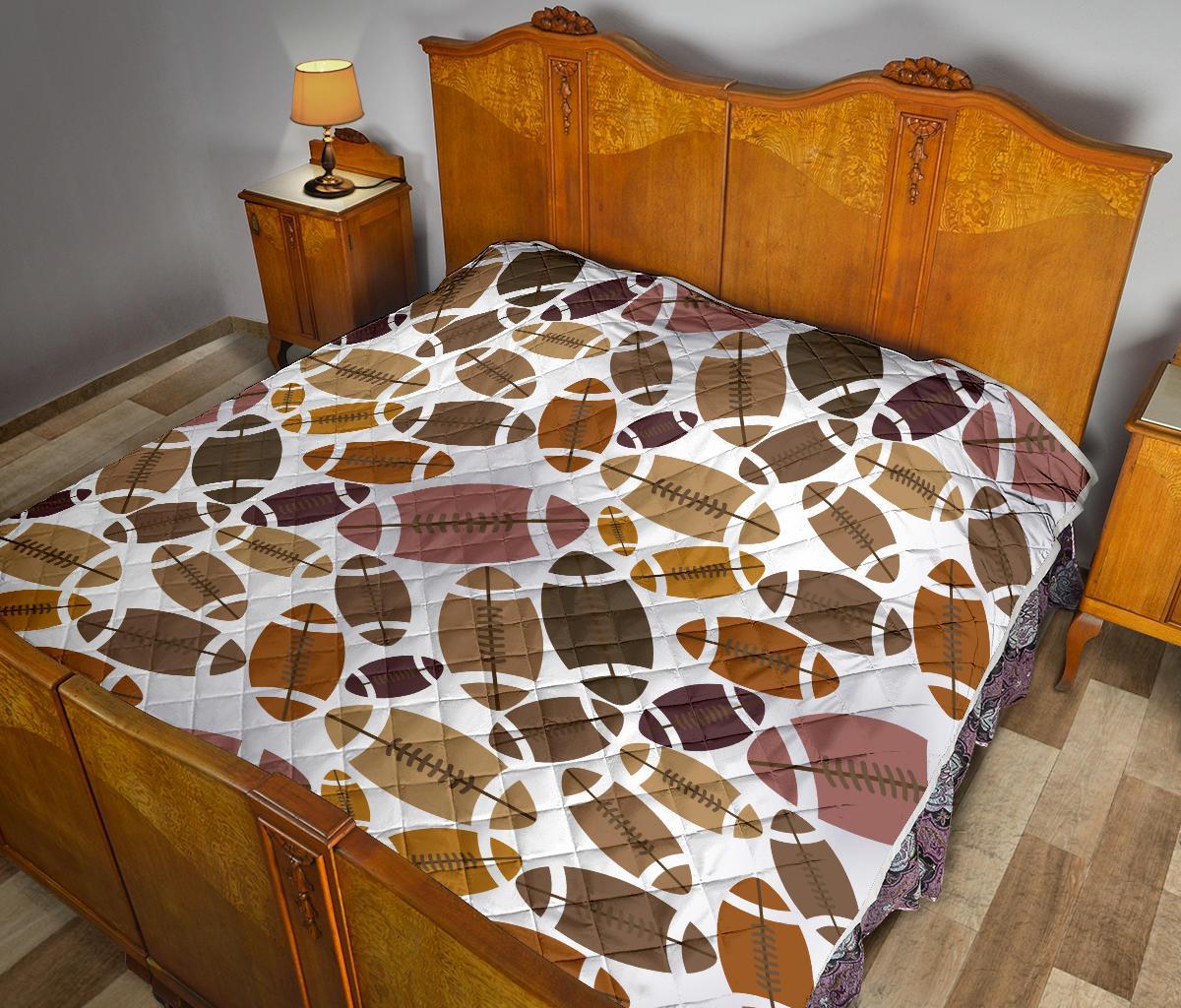 American Football Rugby Ball Pattern Print Quilt-grizzshop