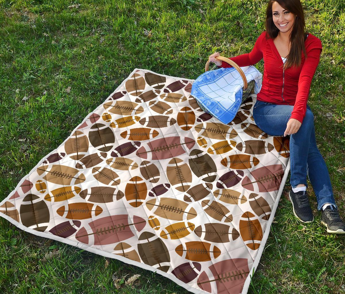 American Football Rugby Ball Pattern Print Quilt-grizzshop