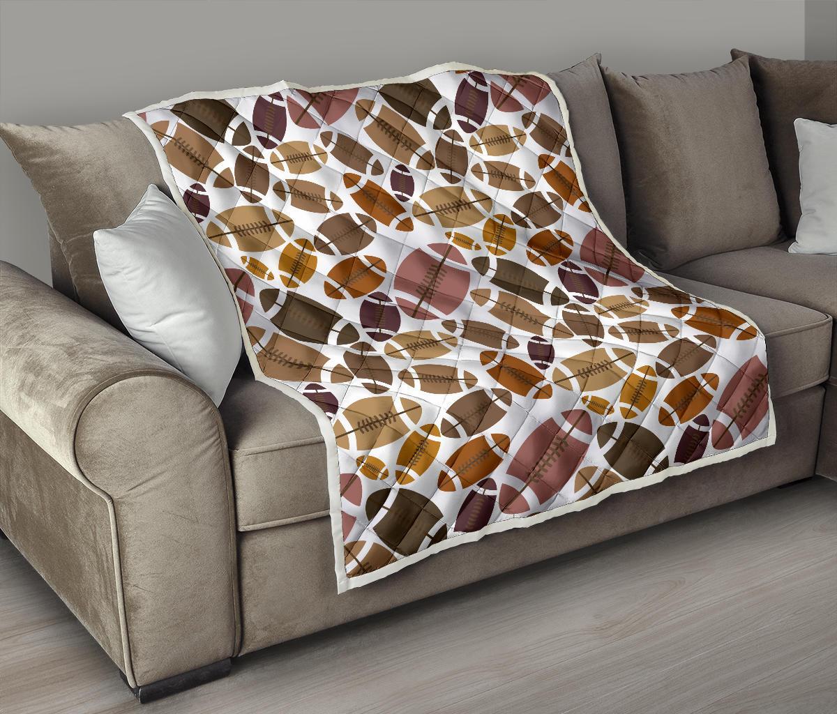 American Football Rugby Ball Pattern Print Quilt-grizzshop