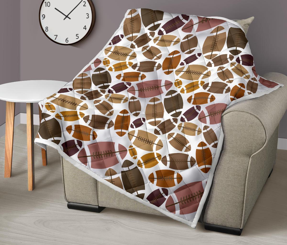 American Football Rugby Ball Pattern Print Quilt-grizzshop