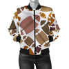 American Football Rugby Ball Pattern Print Women Casual Bomber Jacket-grizzshop