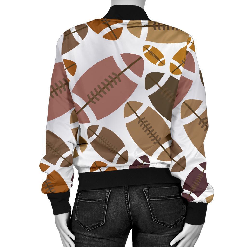 American Football Rugby Ball Pattern Print Women Casual Bomber Jacket-grizzshop