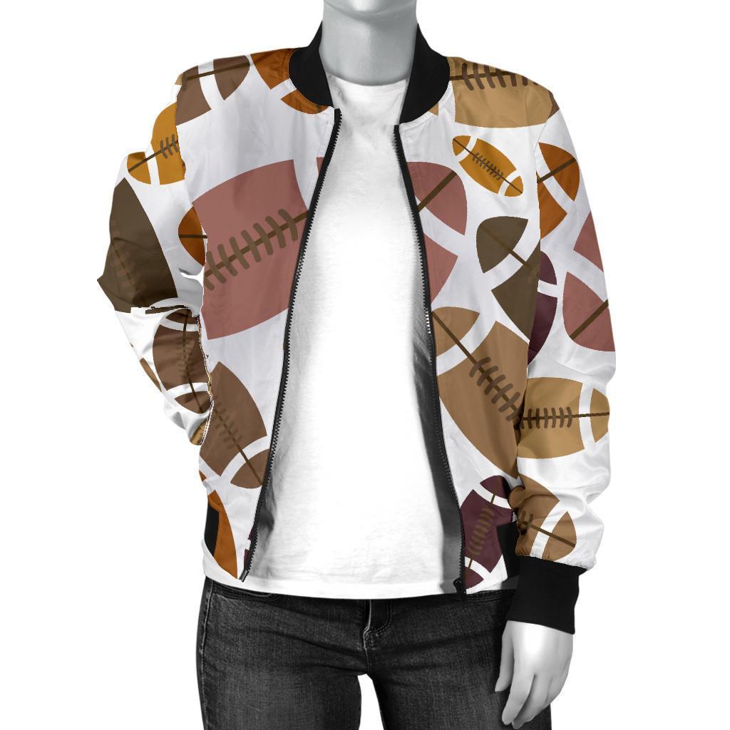 American Football Rugby Ball Pattern Print Women Casual Bomber Jacket-grizzshop