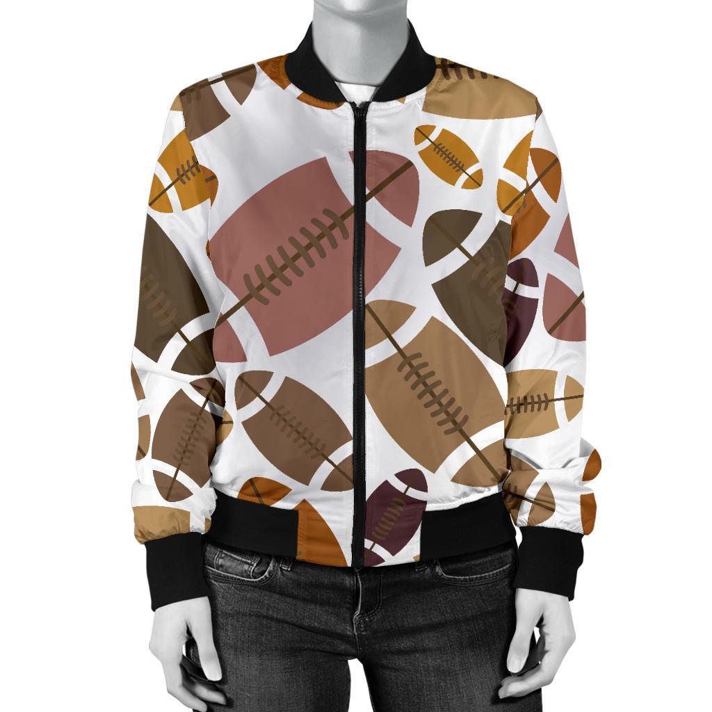 American Football Rugby Ball Pattern Print Women Casual Bomber Jacket-grizzshop