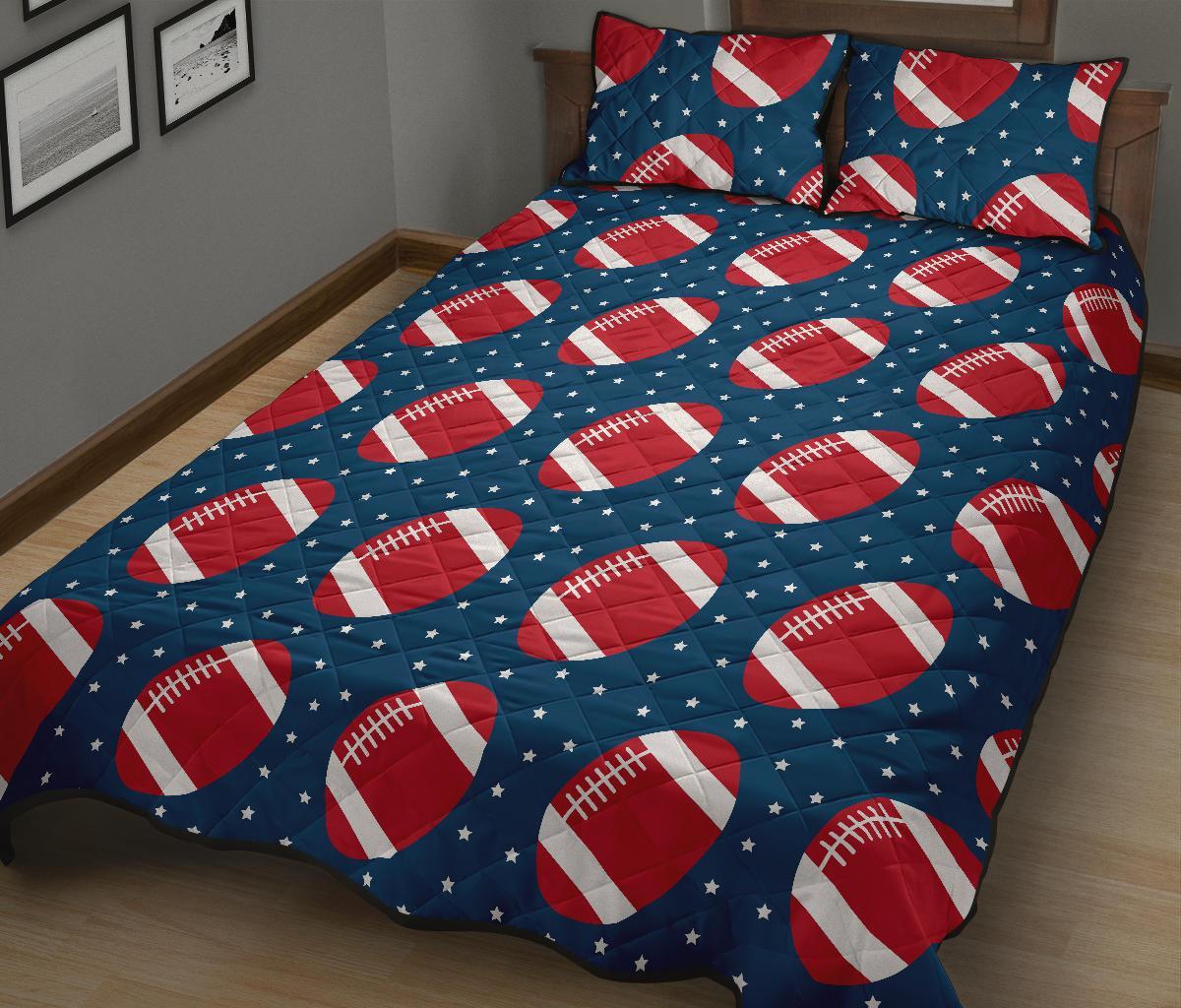 American Football Rugby Ball Print Pattern Bed Set Quilt-grizzshop