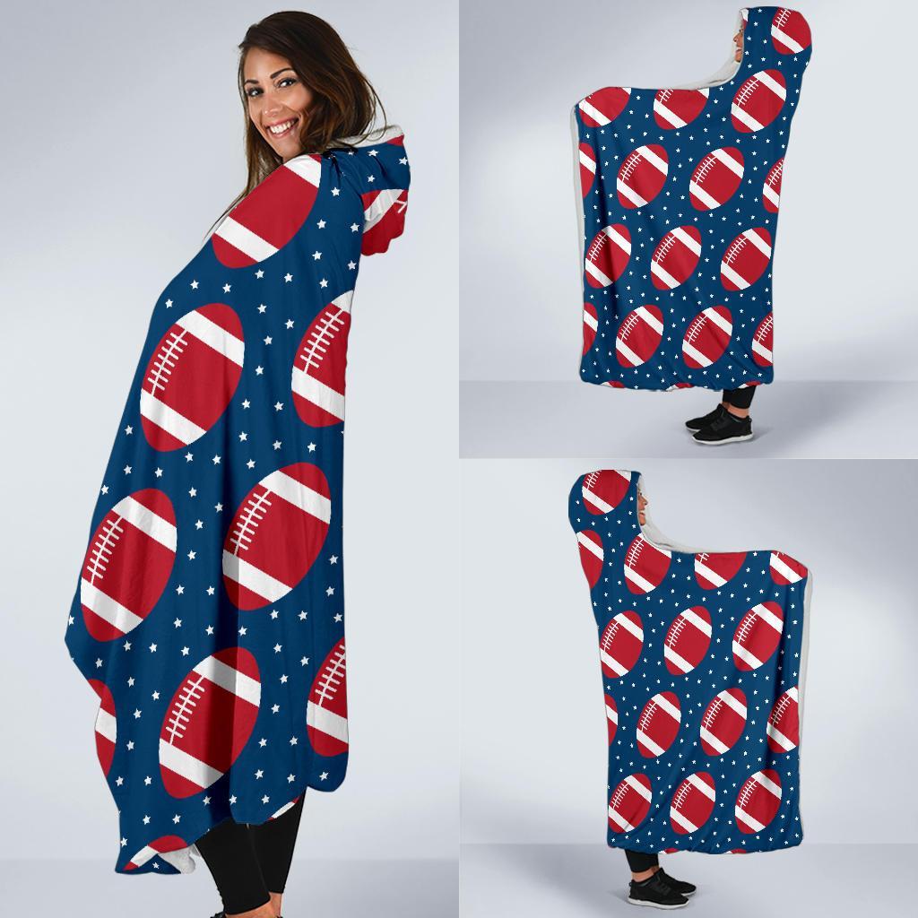 American Football Rugby Ball Print Pattern Hooded Blanket-grizzshop