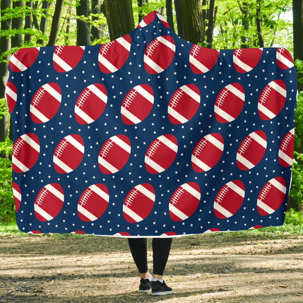 American Football Rugby Ball Print Pattern Hooded Blanket-grizzshop