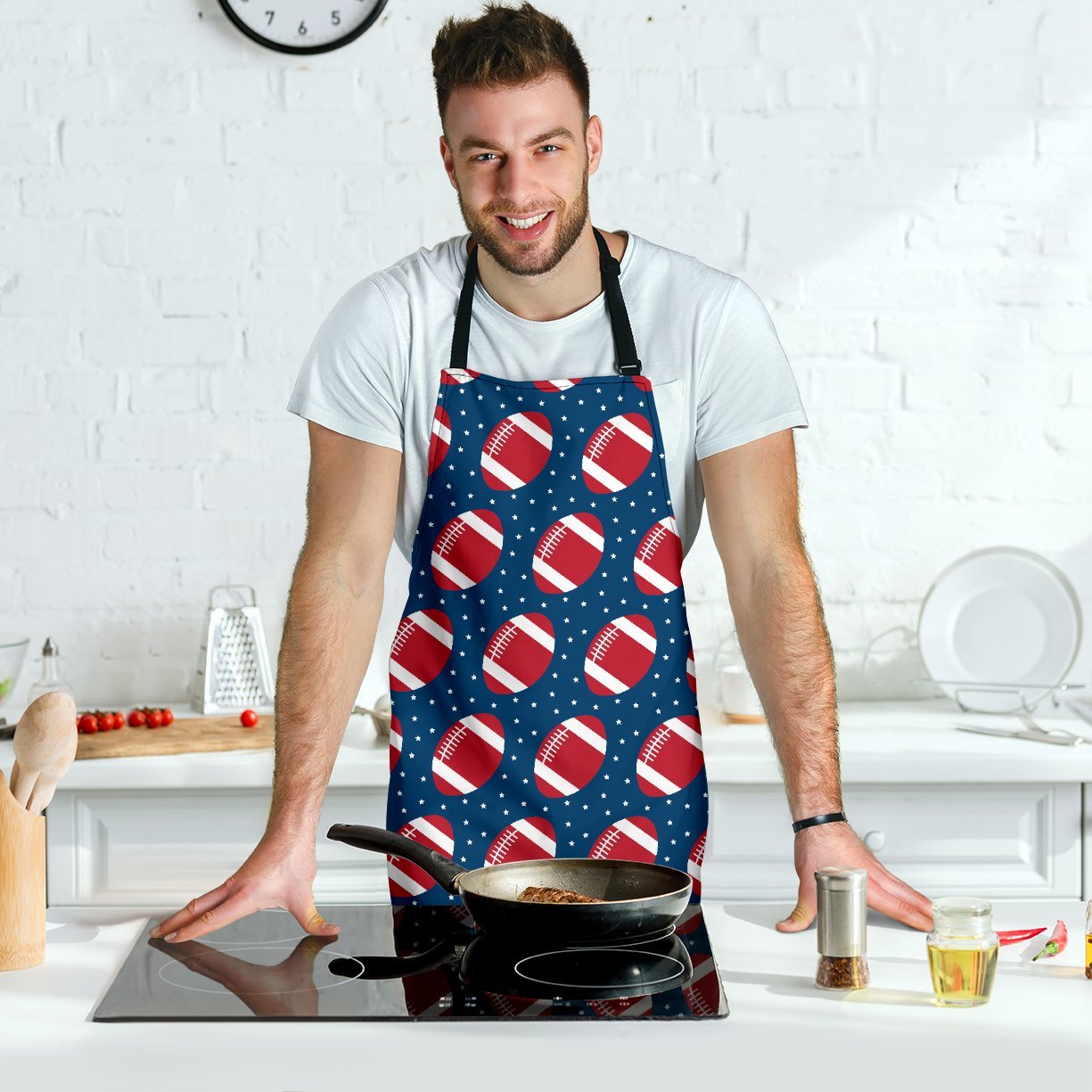 American Football Rugby Ball Print Pattern Men's Apron-grizzshop