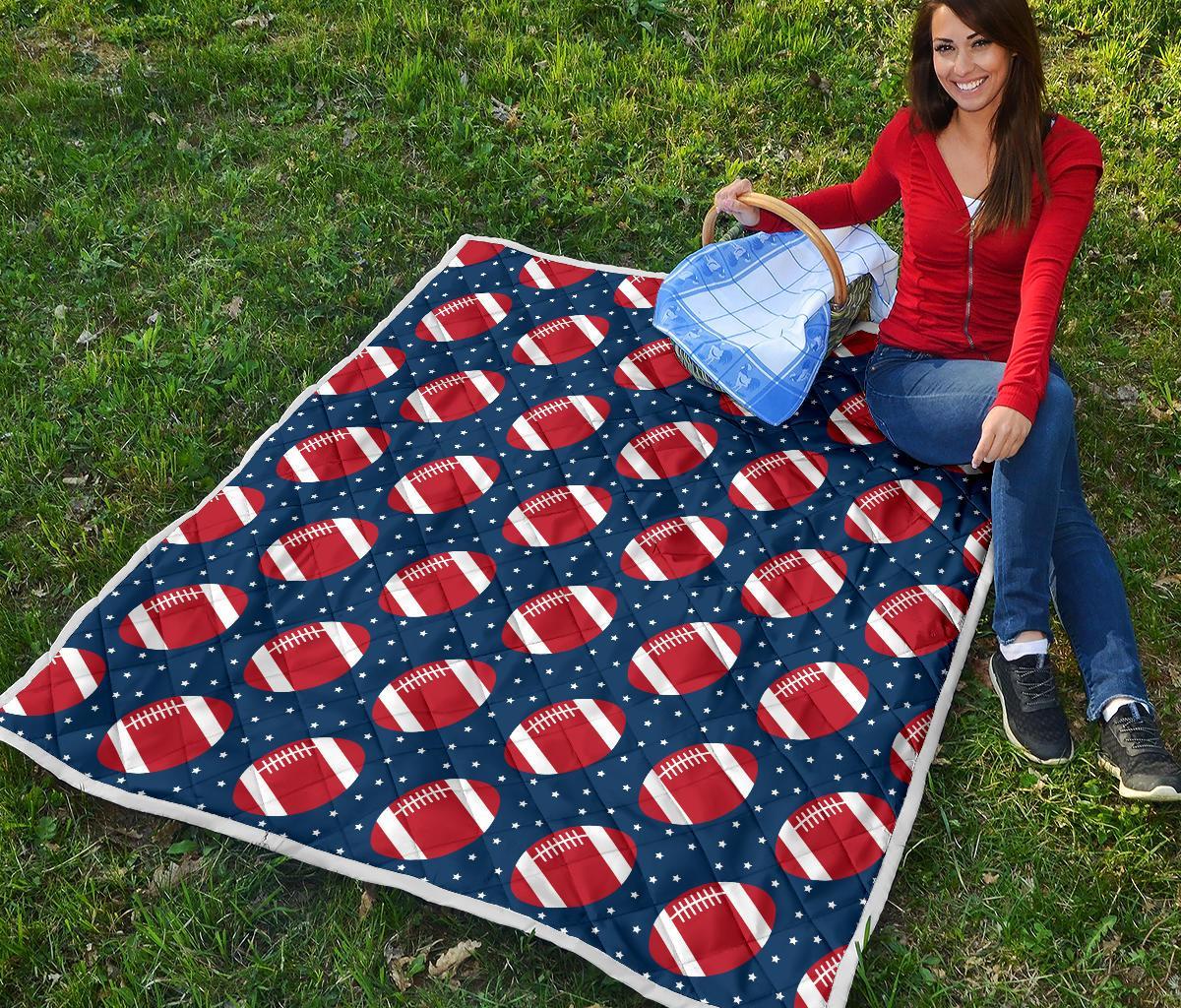 American Football Rugby Ball Print Pattern Quilt-grizzshop
