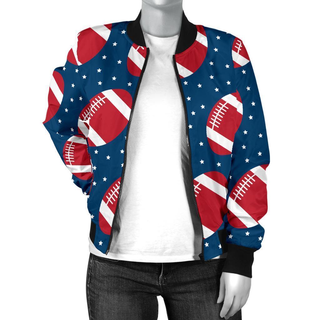 American Football Rugby Ball Print Pattern Women Casual Bomber Jacket-grizzshop