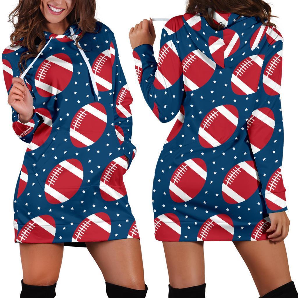 American Football Rugby Ball Print Pattern Women Hoodie Dress-grizzshop