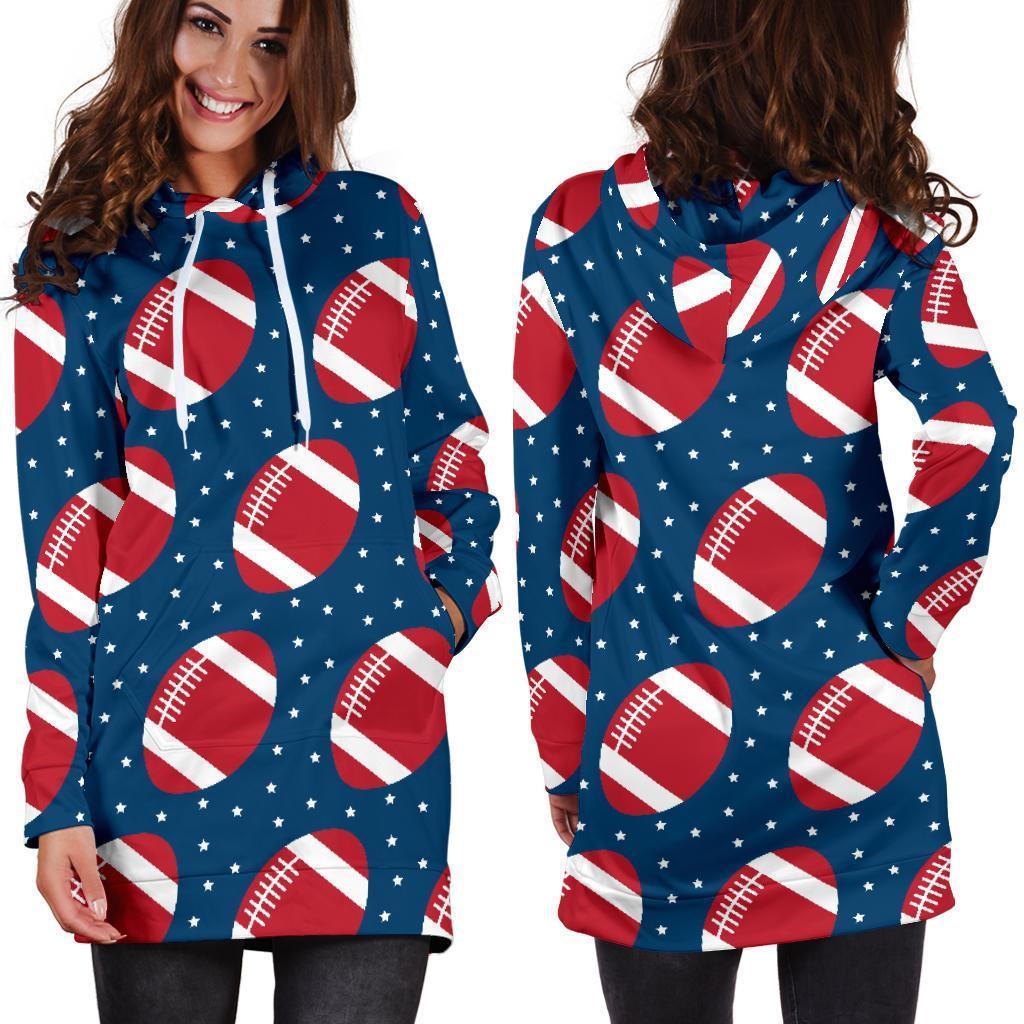 American Football Rugby Ball Print Pattern Women Hoodie Dress-grizzshop