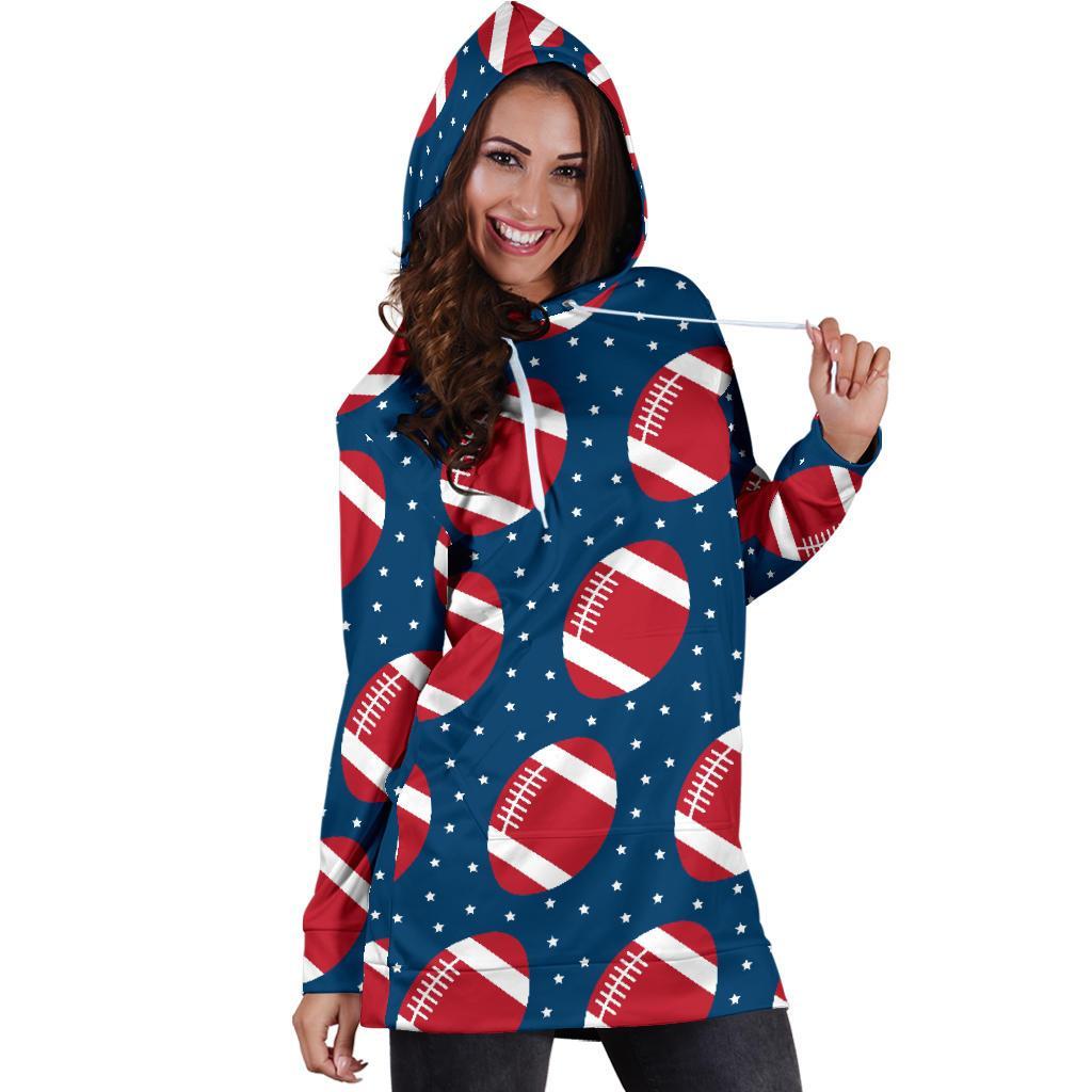 American Football Rugby Ball Print Pattern Women Hoodie Dress-grizzshop