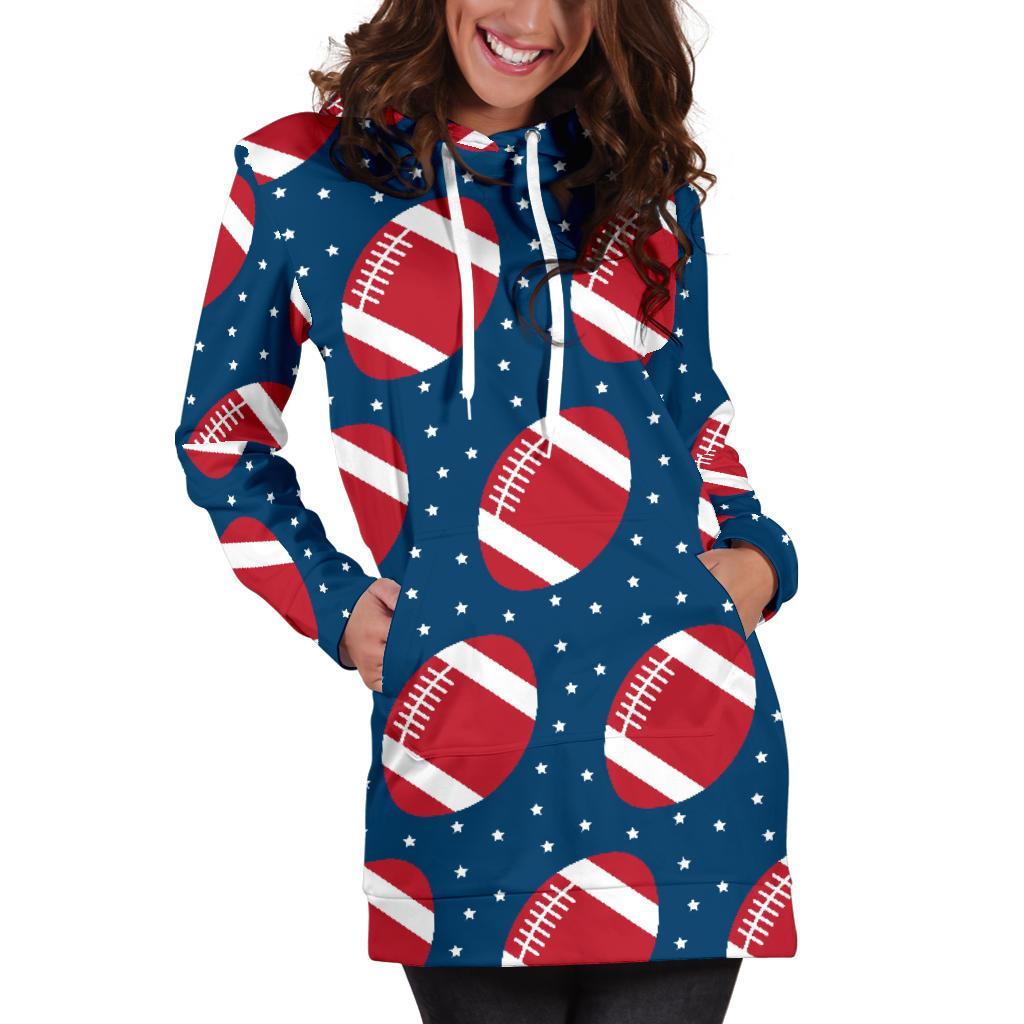 American Football Rugby Ball Print Pattern Women Hoodie Dress-grizzshop