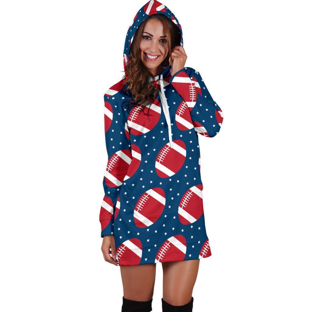 American Football Rugby Ball Print Pattern Women Hoodie Dress-grizzshop