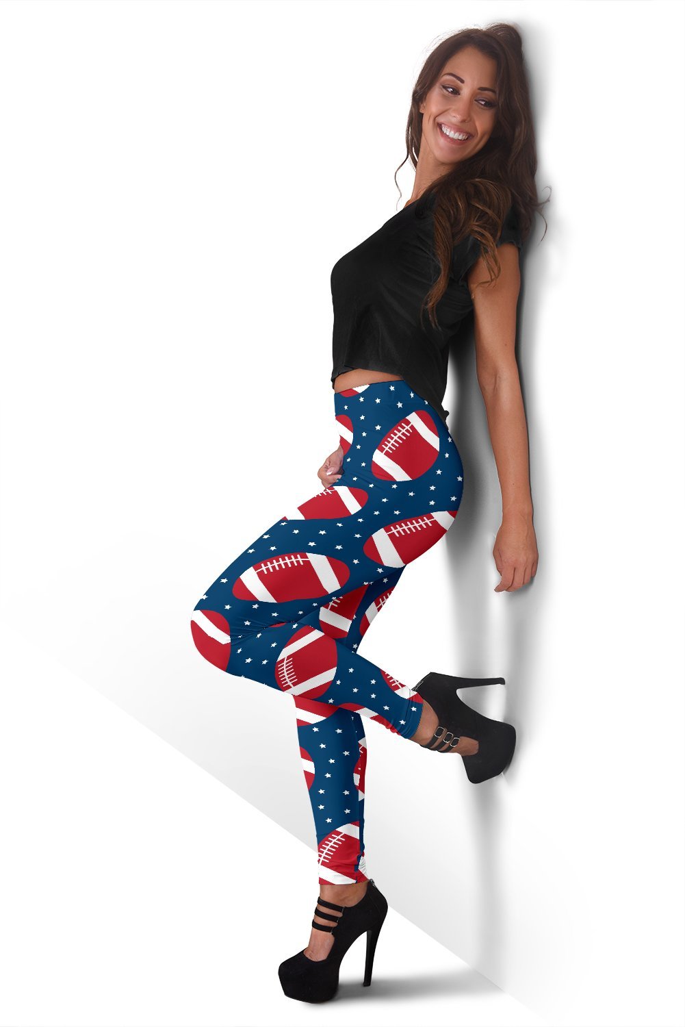 American Football Rugby Ball Print Pattern Women Leggings-grizzshop