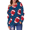 American Football Rugby Ball Print Pattern Women Off Shoulder Sweatshirt-grizzshop