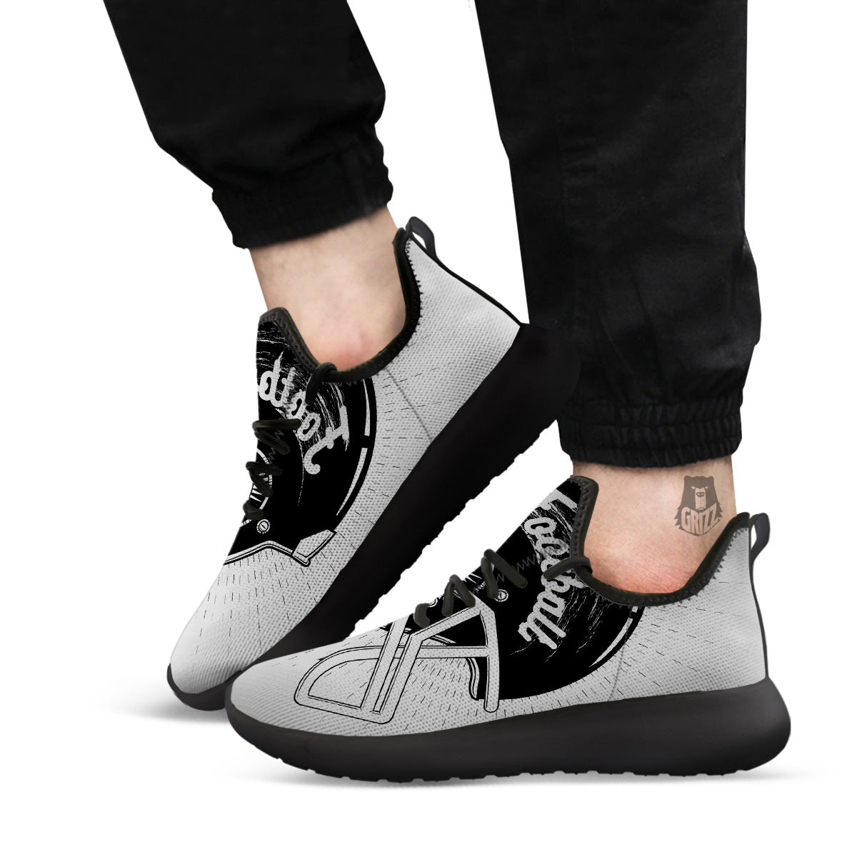 American Football White And Black Print Black Athletic Shoes-grizzshop