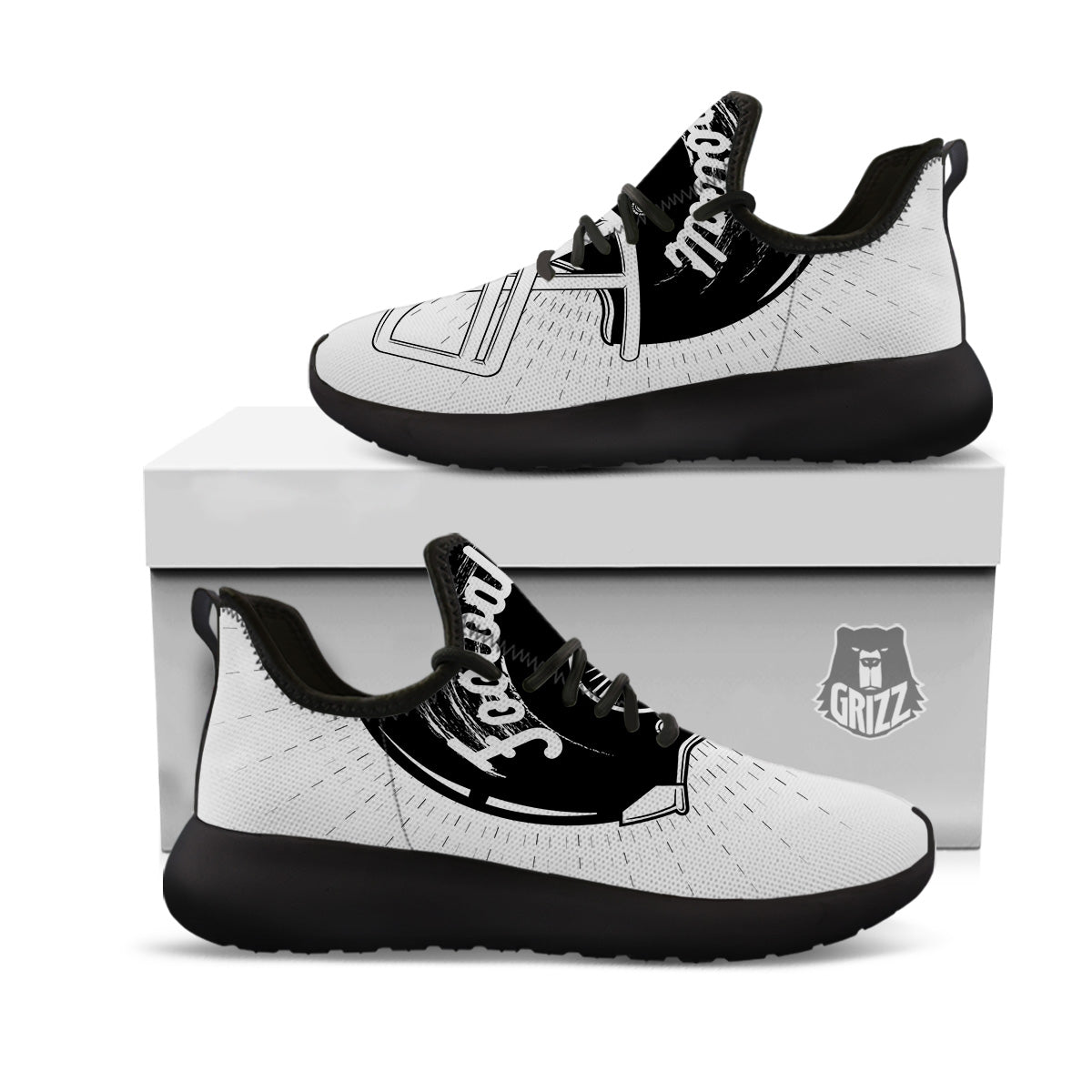 American Football White And Black Print Black Athletic Shoes-grizzshop