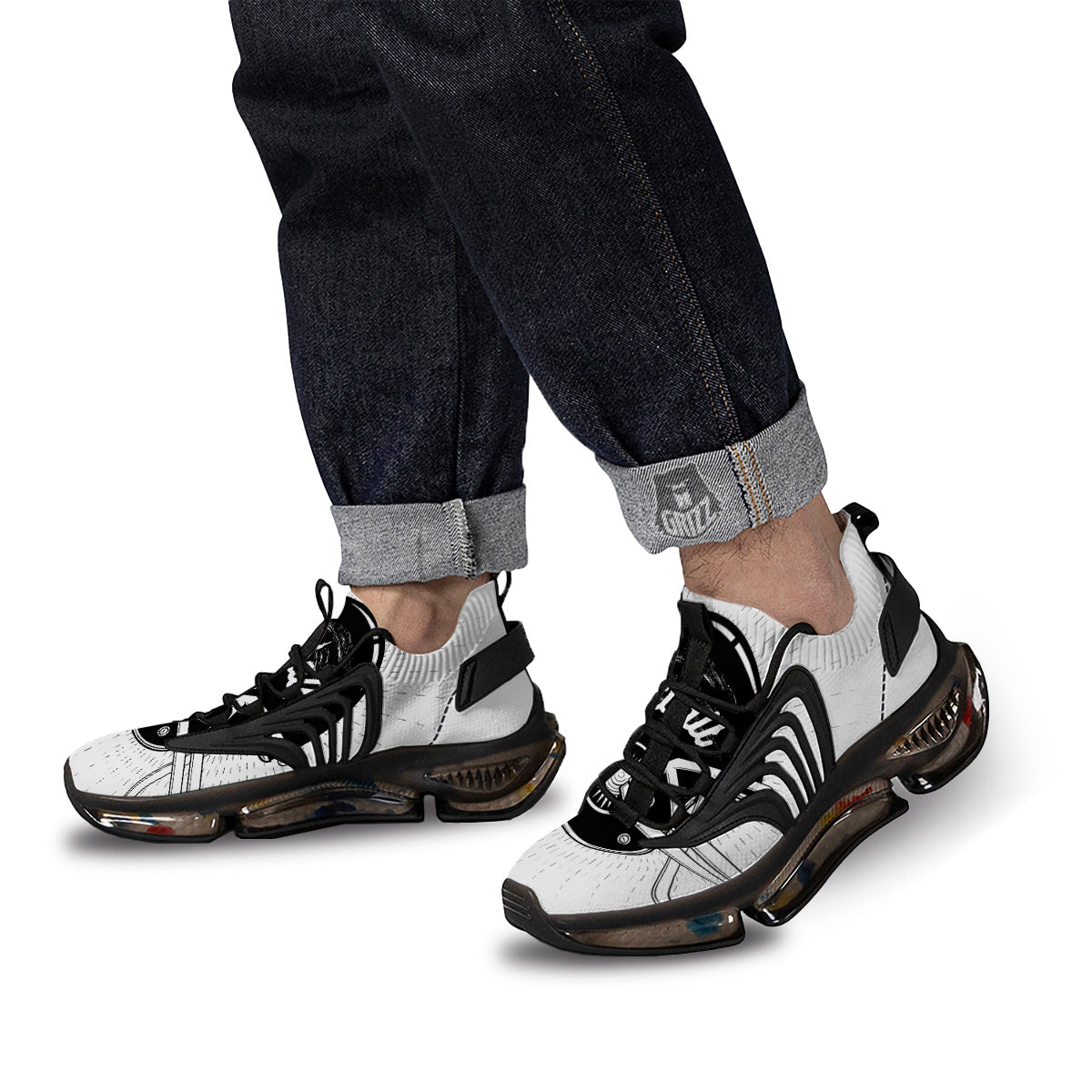 American Football White And Black Print Black Gym Shoes-grizzshop