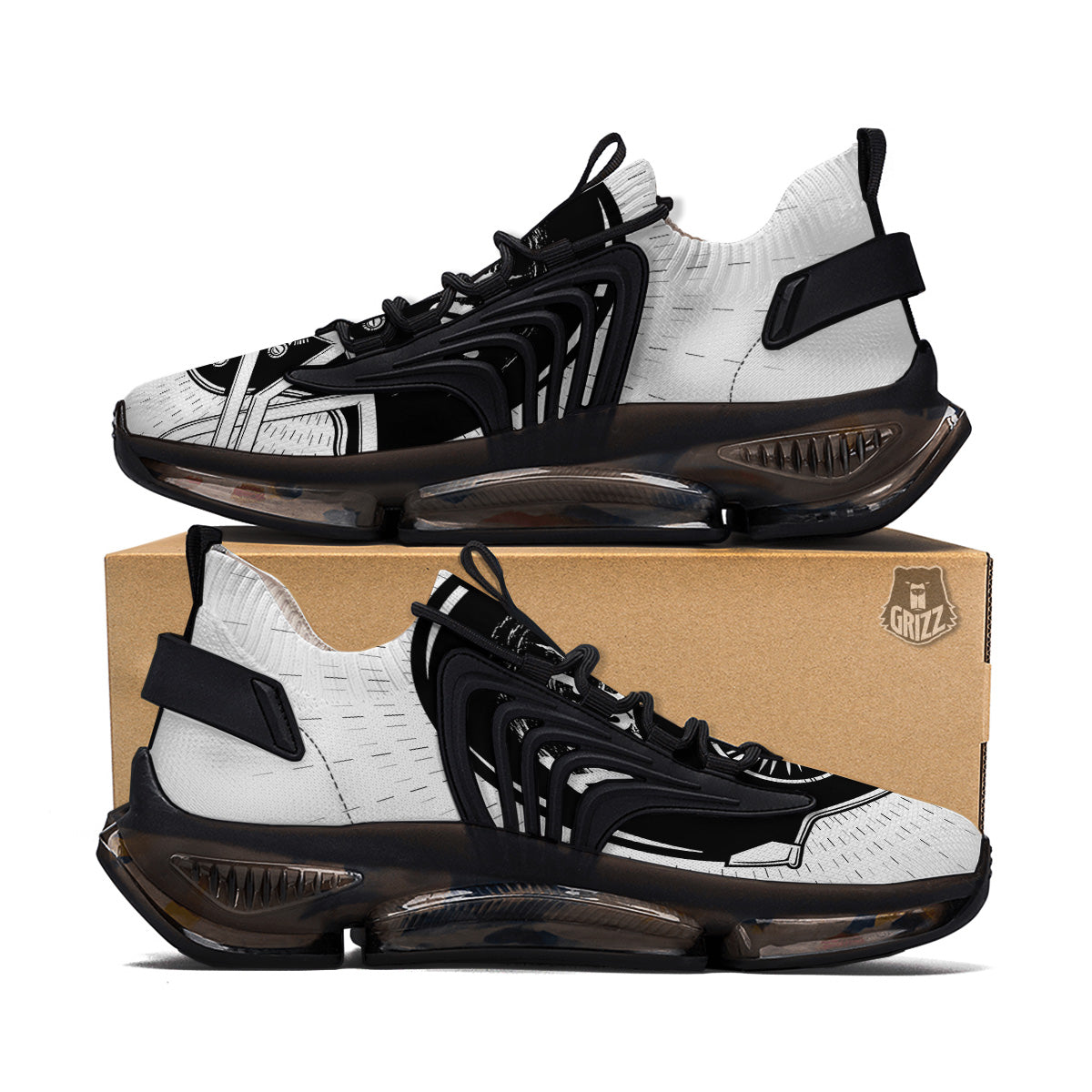American Football White And Black Print Black Gym Shoes-grizzshop
