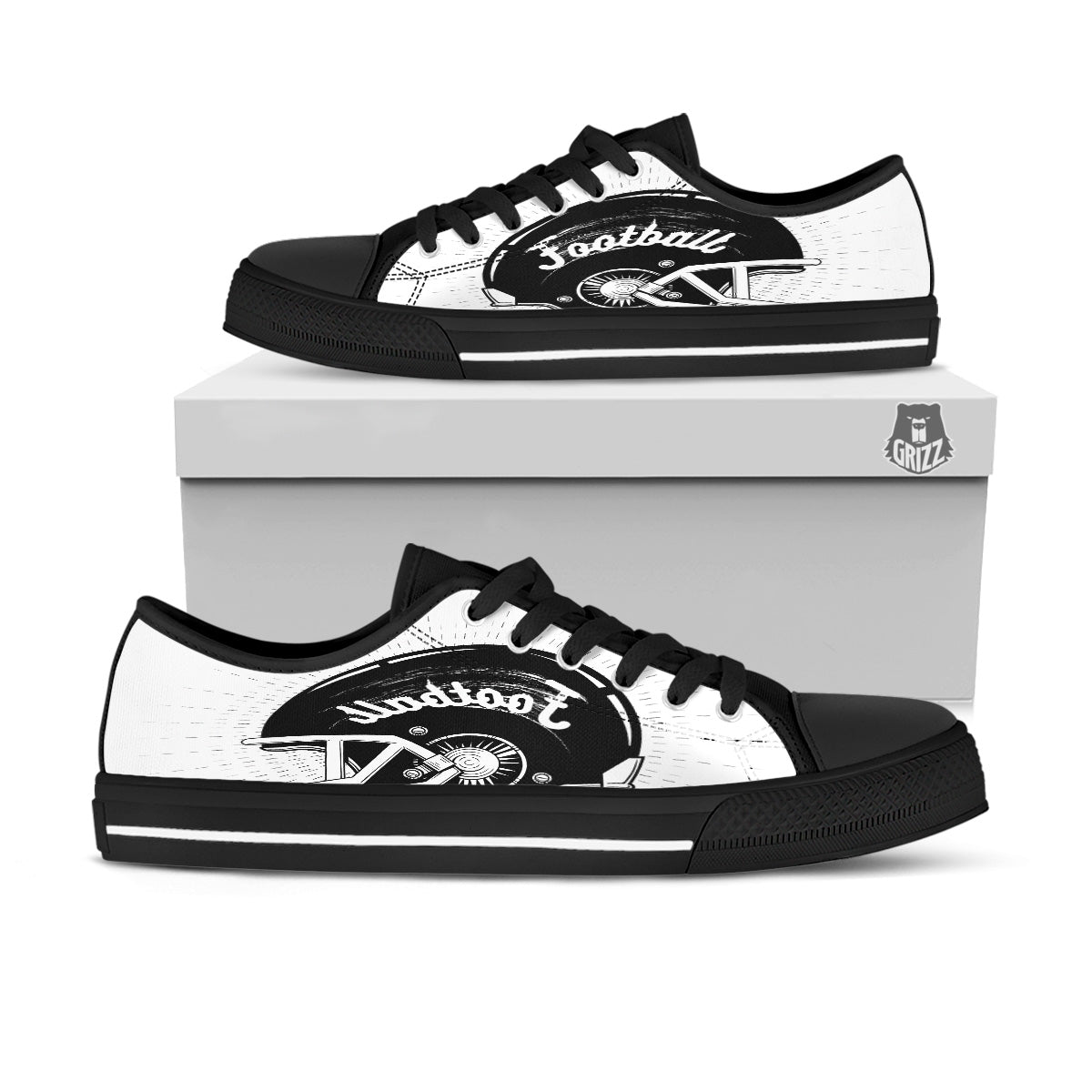 American Football White And Black Print Black Low Top Shoes-grizzshop