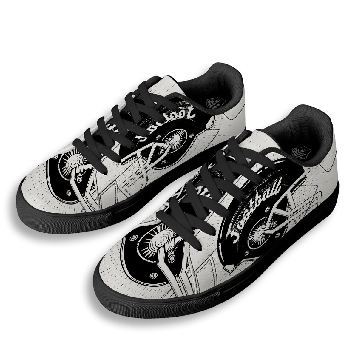 American Football White And Black Print Black Low Top Sneakers-grizzshop