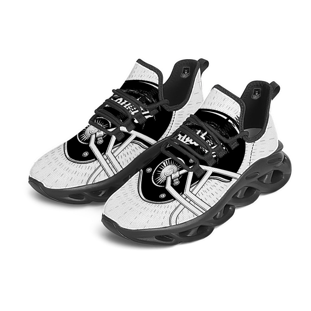 American Football White And Black Print Black Running Shoes-grizzshop