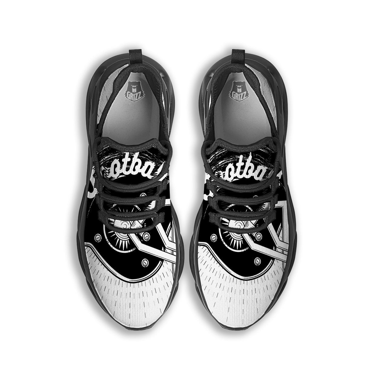American Football White And Black Print Black Running Shoes-grizzshop